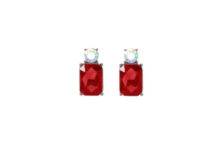 Twin Gem Earrings - Red & Clear