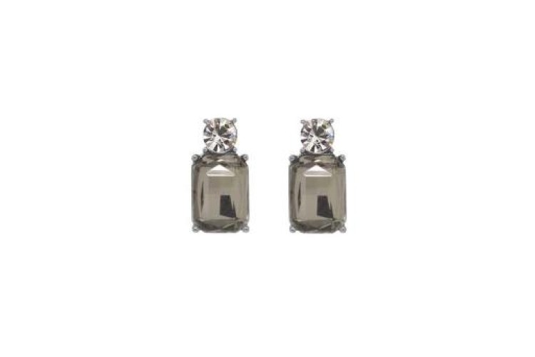 Twin Gem Earrings - Slate Grey & Clear