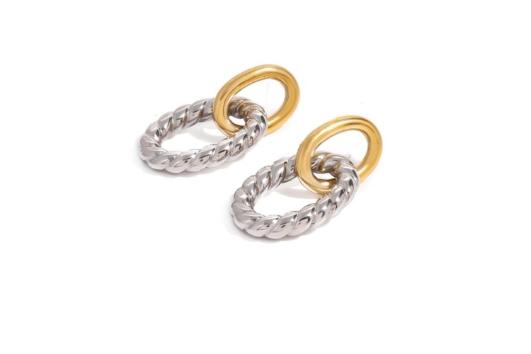 Two Tone Twist Drop Earrings