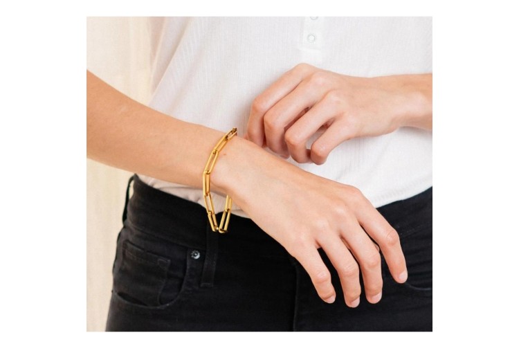 White Leaf Long Links Gold Bracelet