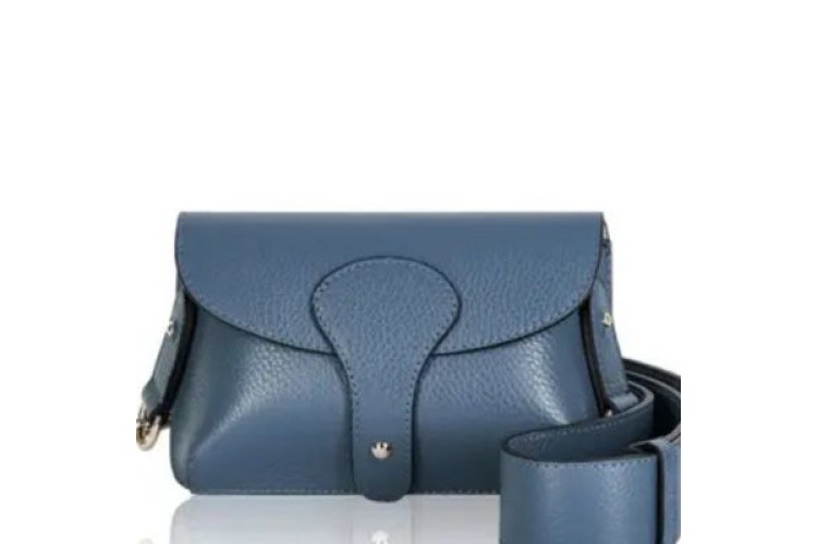 Wide Strap Leather Crossbody Bag - Blue