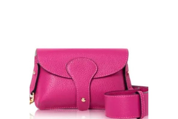 Wide Strap Leather Crossbody Bag - Fuchsia
