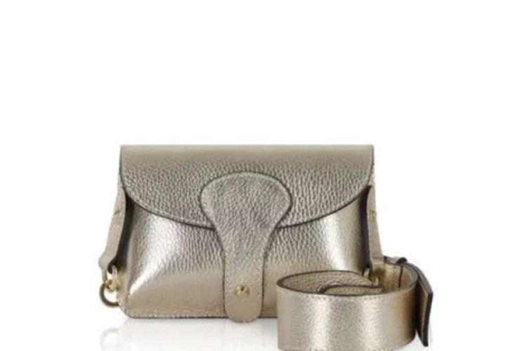 Wide Strap Leather Crossbody Bag - Gold