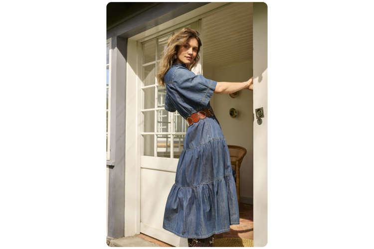 Winnie Cotton Denim Dress | Mid Wash Blue
