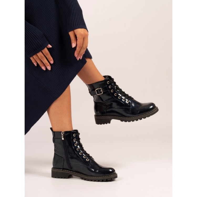 Navy Patent Parlour Ankle Boot by Lunar