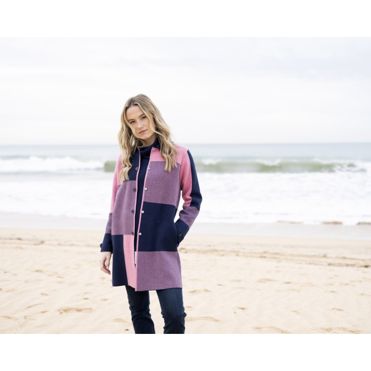 Marble Pink & Navy Block Colour Coatigan