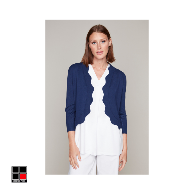 Carre Noir Scalloped Cardigan | Navy