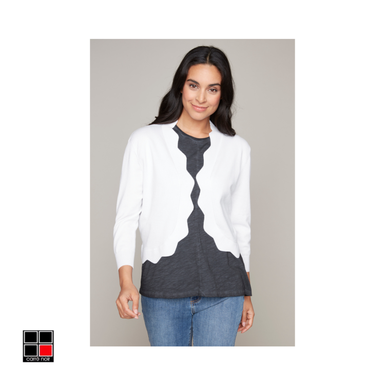Carre Noir Scalloped Cardigan | White