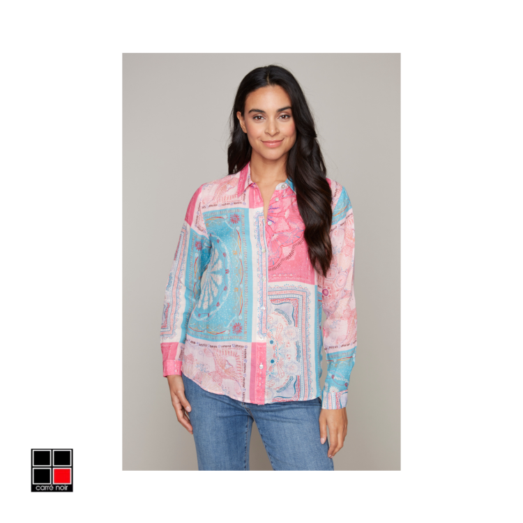 Carre Noir Shirt | Turquoise & Pink
