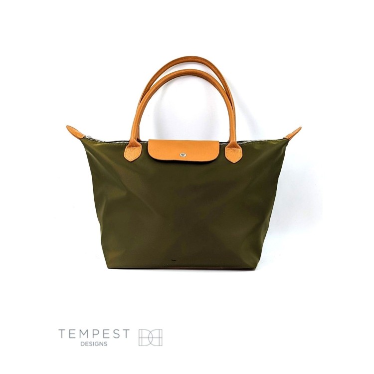Classic Leather Trim Tote Bag: Green