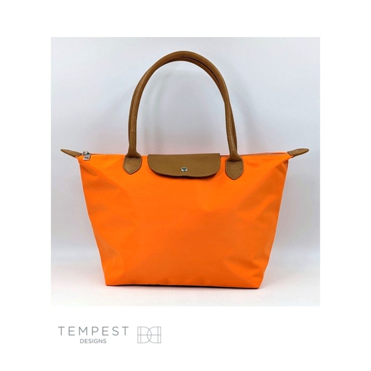 Classic Leather Trim Tote Bag: Orange