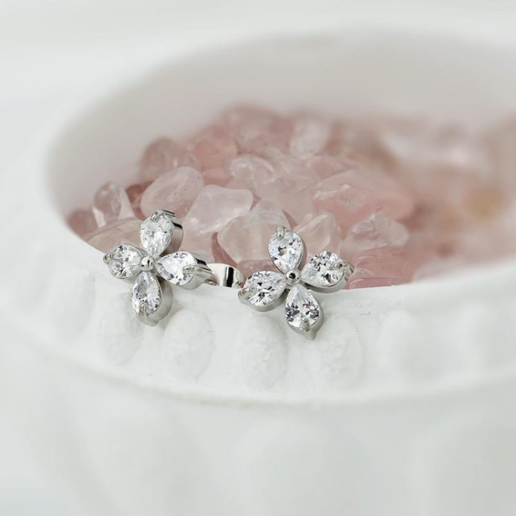 Crystal Petal Flower Earrings