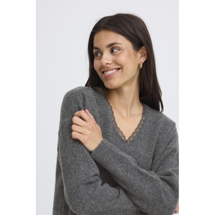Ellen V Necked Jumper - Grey