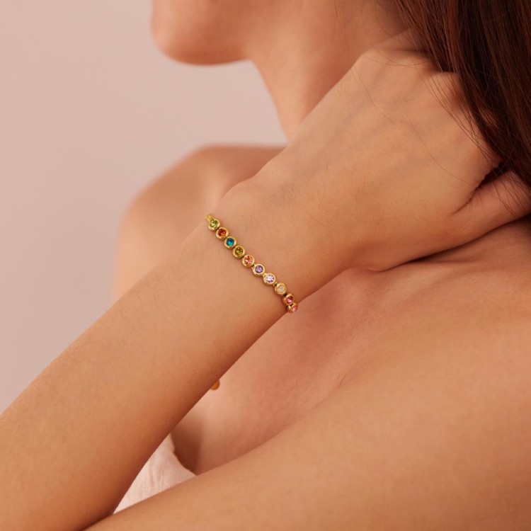 Gold Snake Chain Bracelet with Multi Cubic Zirconia