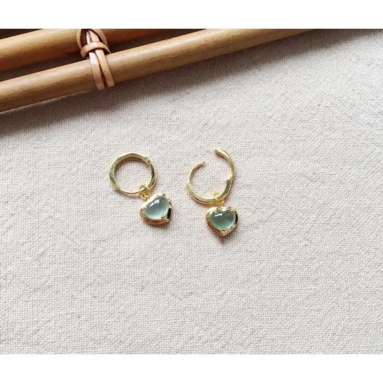 Green Heart Stone Huggie Earrings