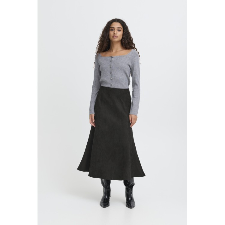 ICHI Faux Suede Black Skirt