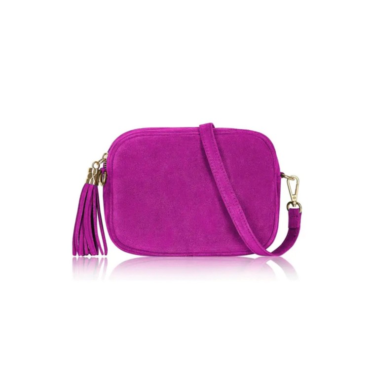 Italian Suede Camera Bag - Fuchsia Pink