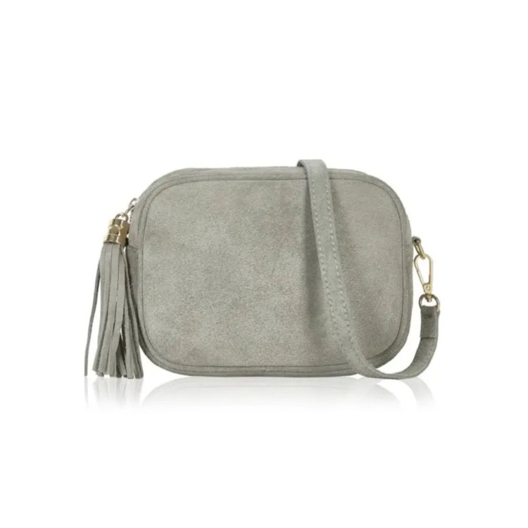 Italian Suede Camera Bag - Silver Grey