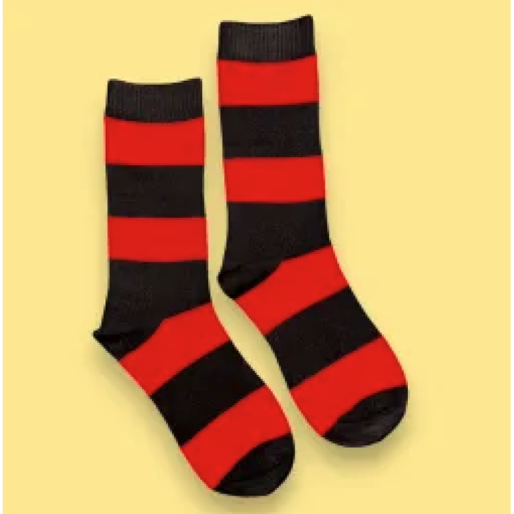 Jess & Lou Bamboo Socks; Black & Red Stripes