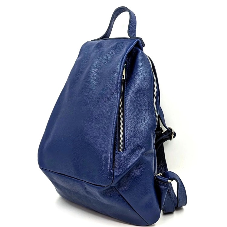 Leather Backpack: Navy Blue 
