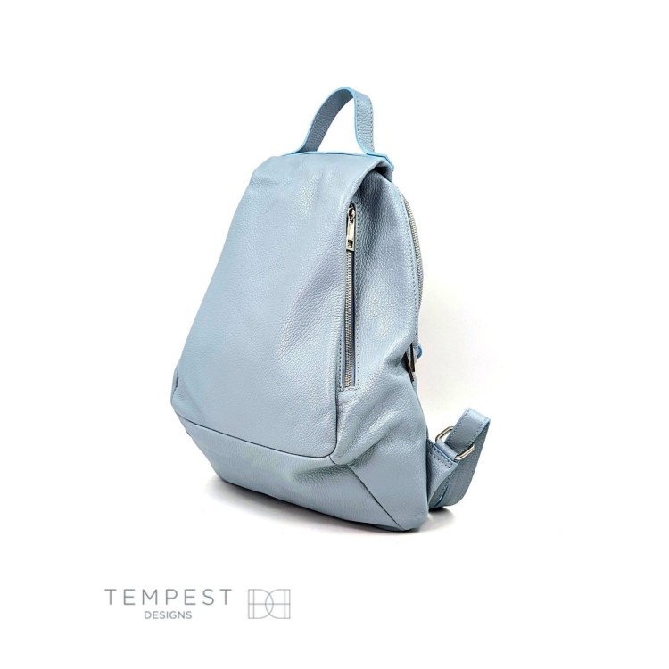 Leather Backpack: Blue 