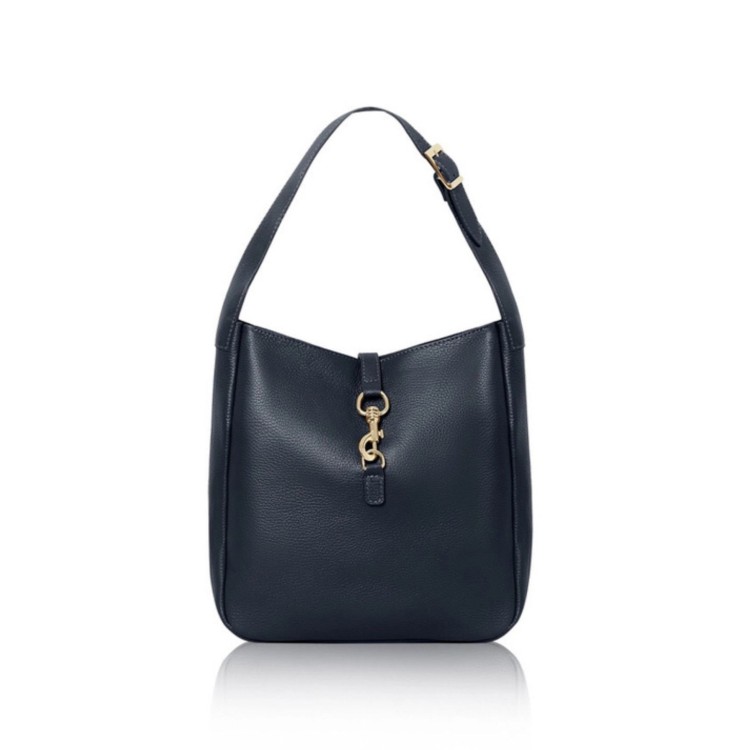 Leather Clip-Close Shoulder Bag – Black