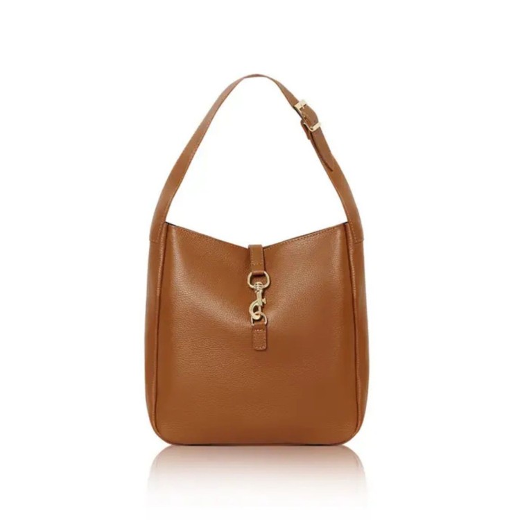 Leather Clip-Close Shoulder Bag – Tan