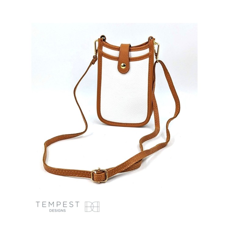 Leather Cross Body Bag: White & Tan 