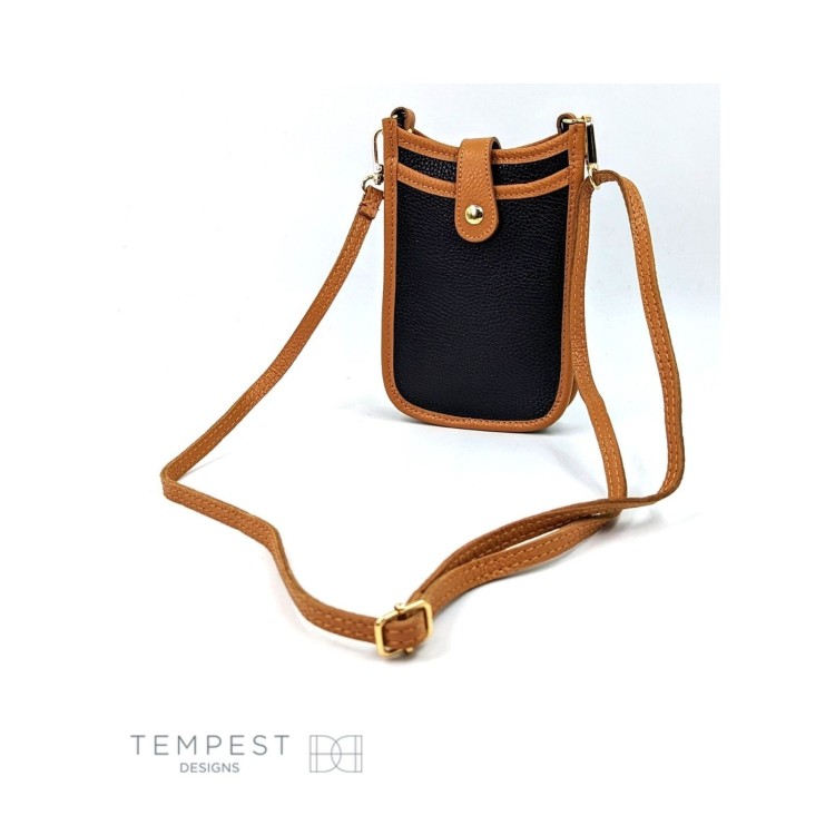 Leather Cross Body Bag: Black & Tan 