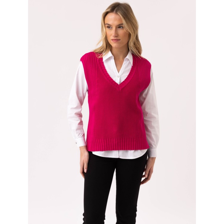 Marble Cotton Sleeveless V-Neck Jumper – Fuchsia Pink