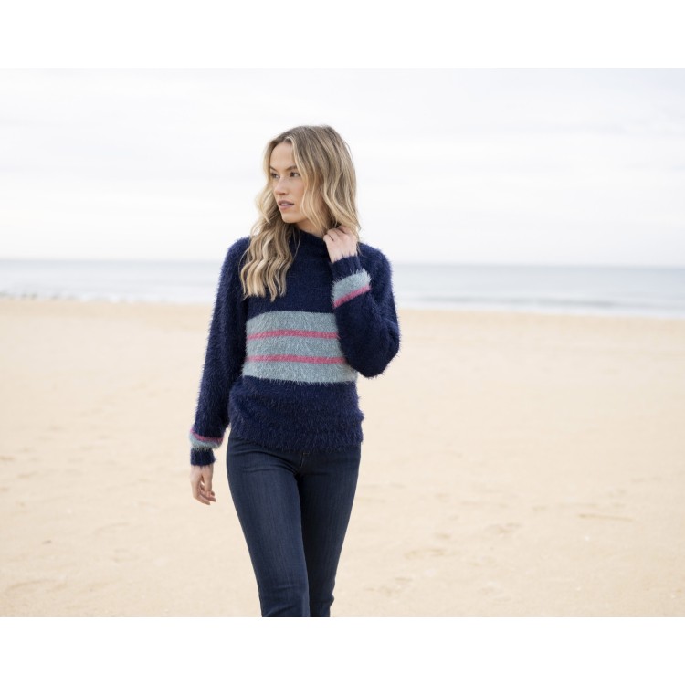 Marble Feather Knit Turtle Neck Jumper – Navy
