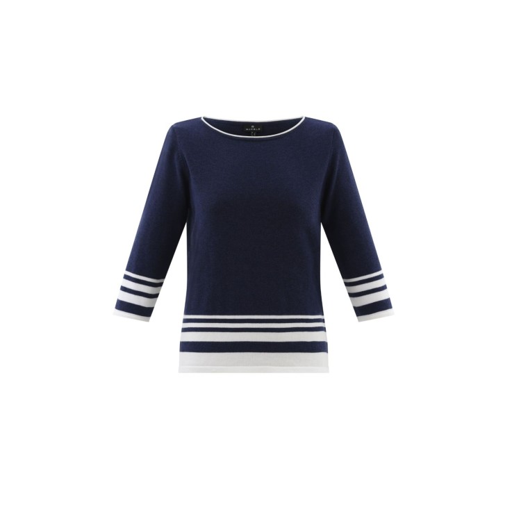 Marble Navy Blue Cotton Stripe Sweater