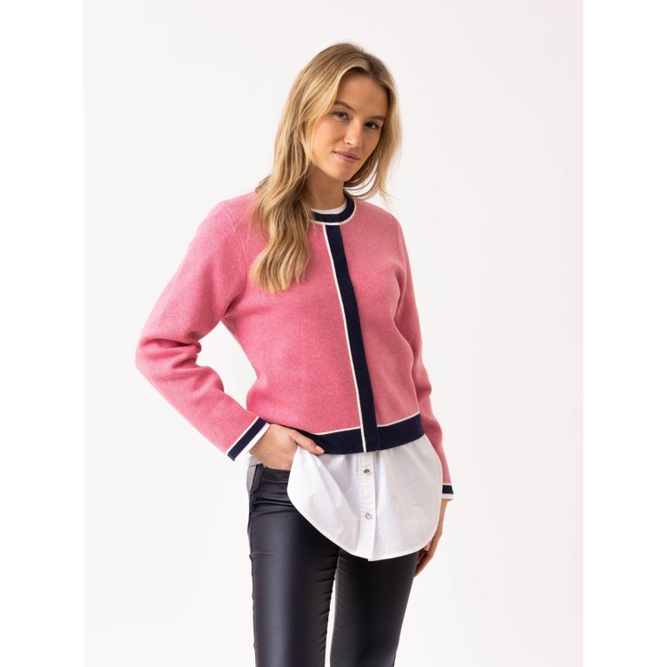 Marble Pink & Navy Contrast Trim Cotton Cardigan