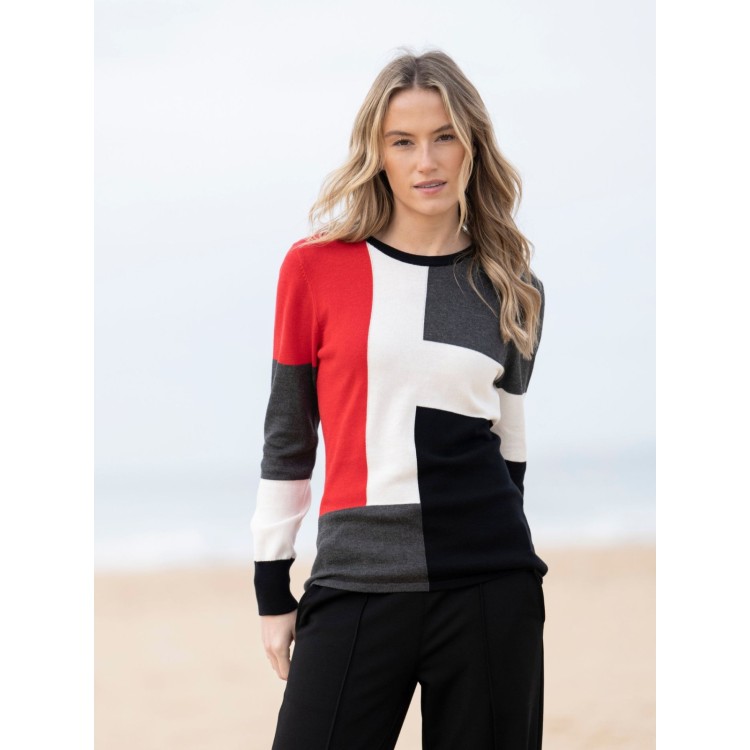 Marble Red & Charcoal Cotton Colour Block Jumper
