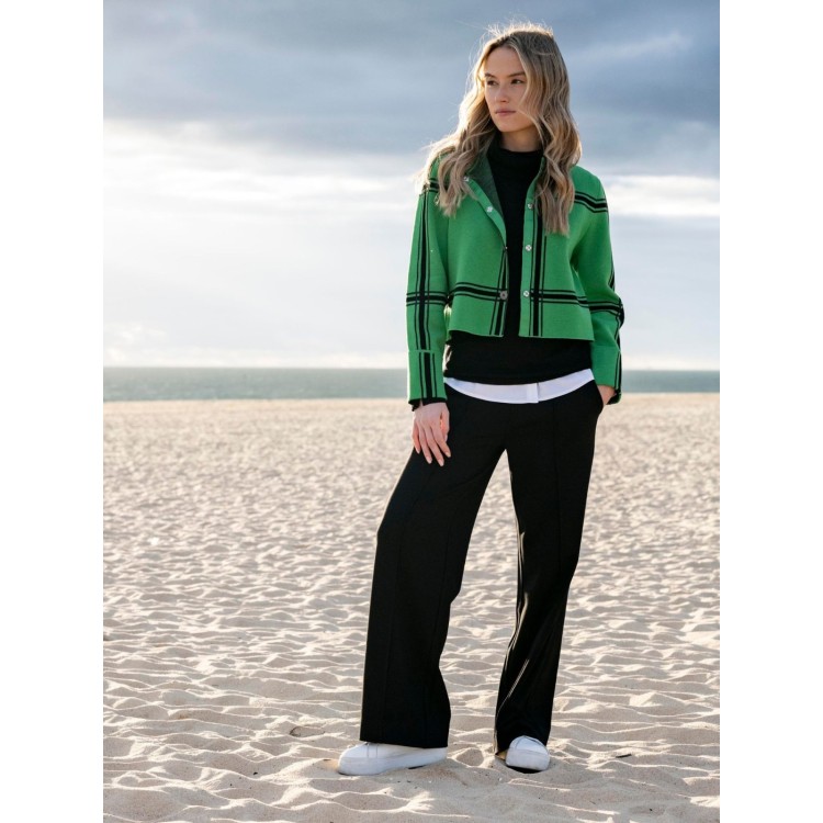 Marble Wide Leg Ponte Trousers with Topstitch Detail