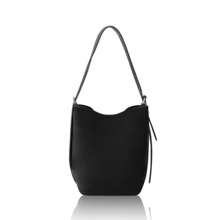 Minimalist Suede Bucket Bag – Black