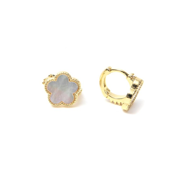 Mother of Pearl Flower Huggie Earrings