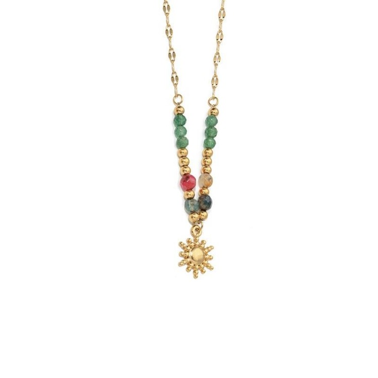 Natural Stone Bead & Sun Necklace