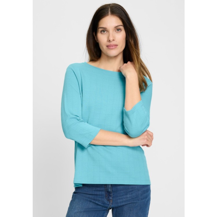 Olsen Hannah Cotton Check Top – Turquoise