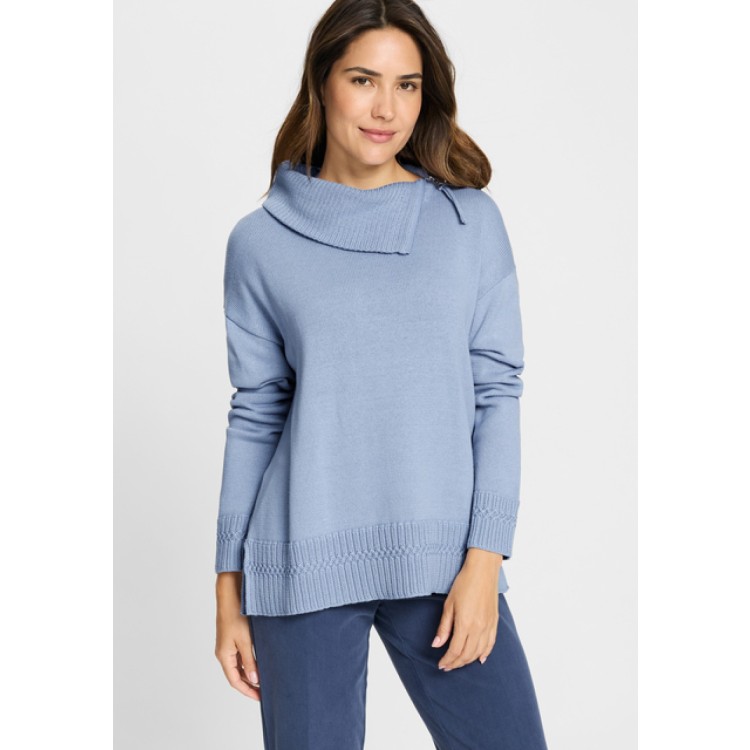 Olsen Soft Blue Turn-Over Zip Neck Jumper