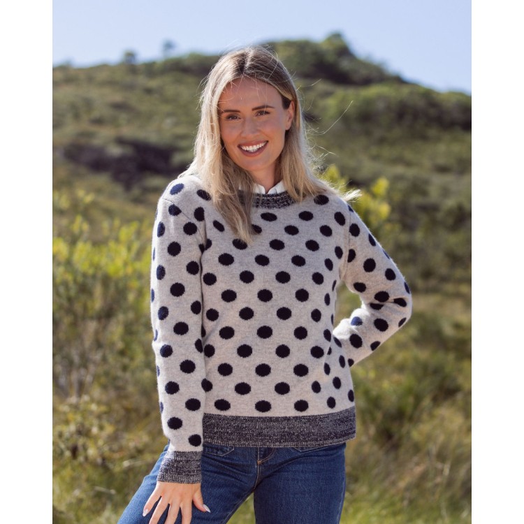 See Saw 100% Merino Wool Spot Jumper – Natural with Blue Spots