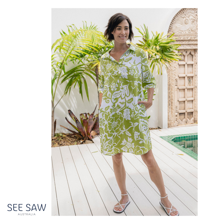 See Saw Linen Dress | Lime