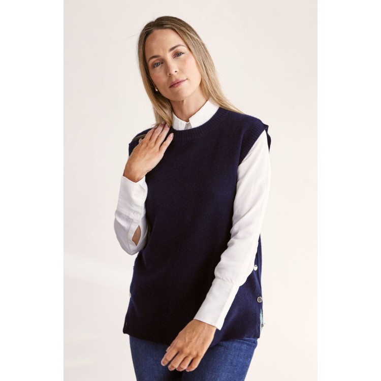 See Saw Merino Wool Sleeveless Jumper – Navy