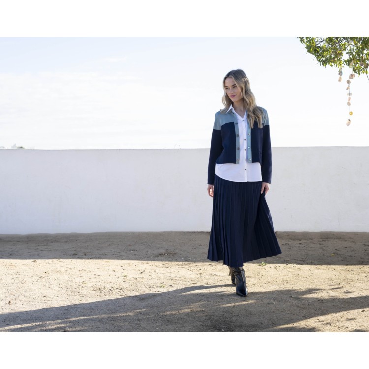 Marble Knitted Pleated Midi Skirt 7176 | Navy 103