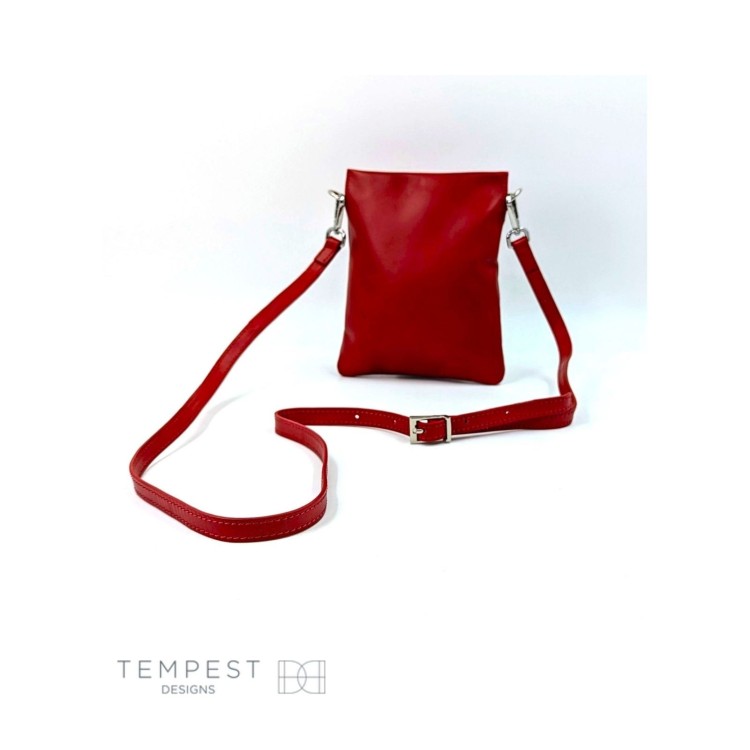 Smooth Leather Cross Body Bag: Red