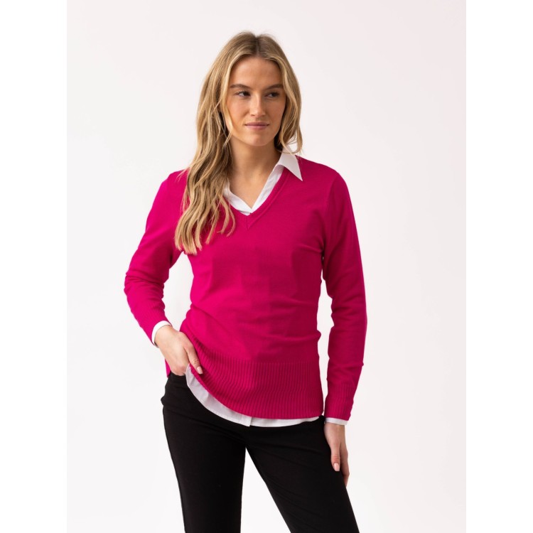Marble Fuchsia Pink V-Neck Jumper