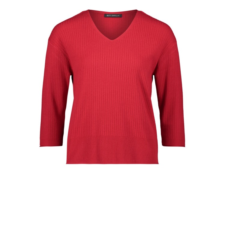 Betty Barclay Red Ribbed V-Neck Jumper