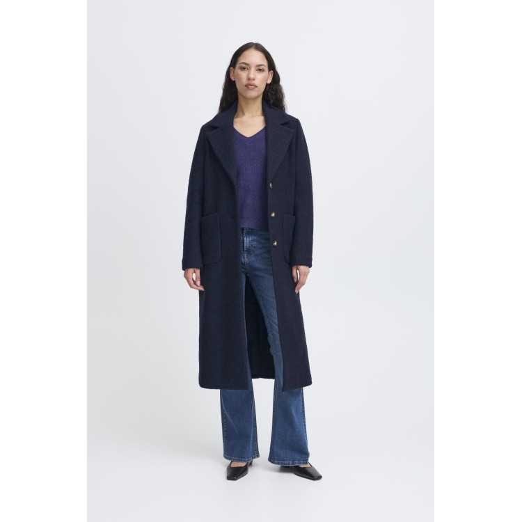 ICHI Navy Wool Blend Coat